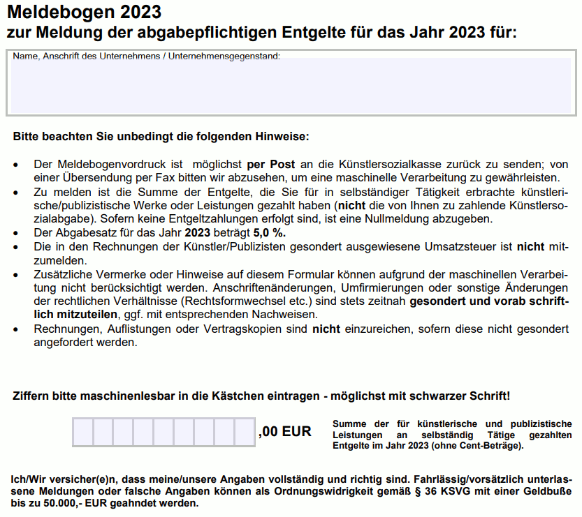 Ausschnitt aus dem Meldebogen zur Meldung abgabepflichtiger Entgelte