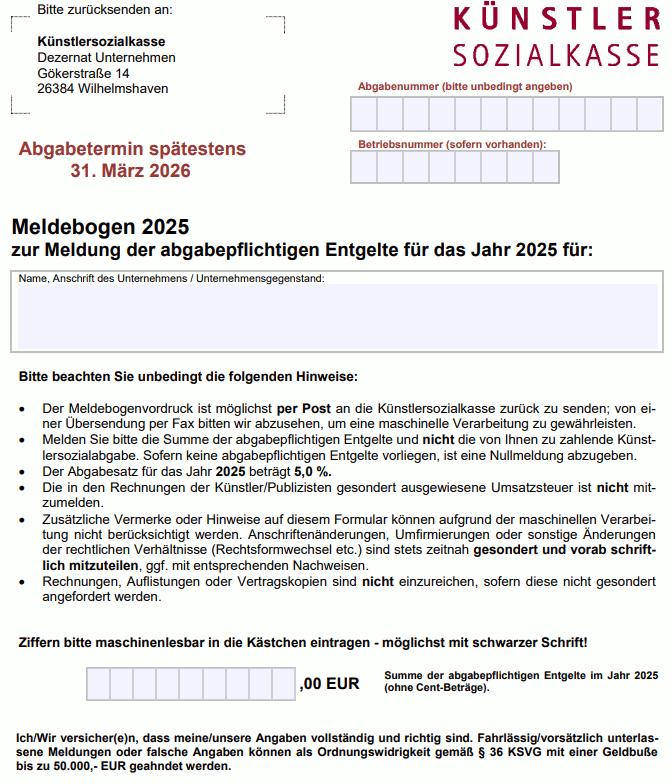 Ausschnitt aus dem Meldebogen zur Meldung abgabepflichtiger Entgelte