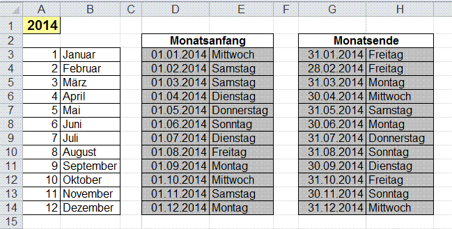 Datumsberechnungen (Monatsanfang und Monatsende)